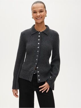 J. Crew Milano-stitch Cinched-waist  Button-Up Dark Grey Cardigan
